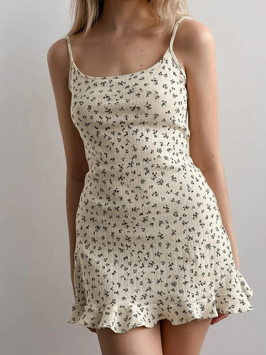 Floral Print Ruffle Hem Cami Lounge Dress