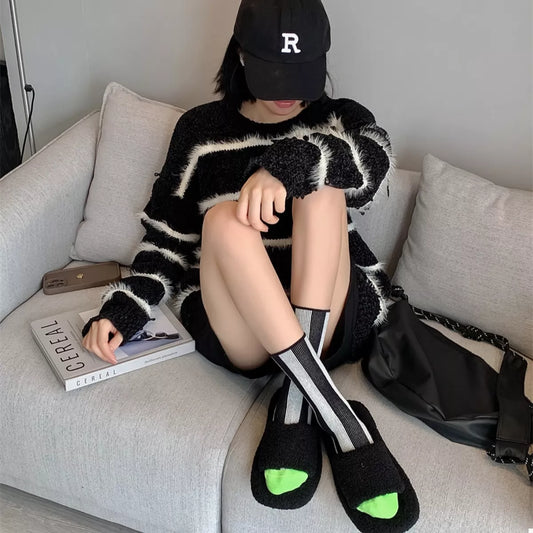 Contrast Striped Crew Socks